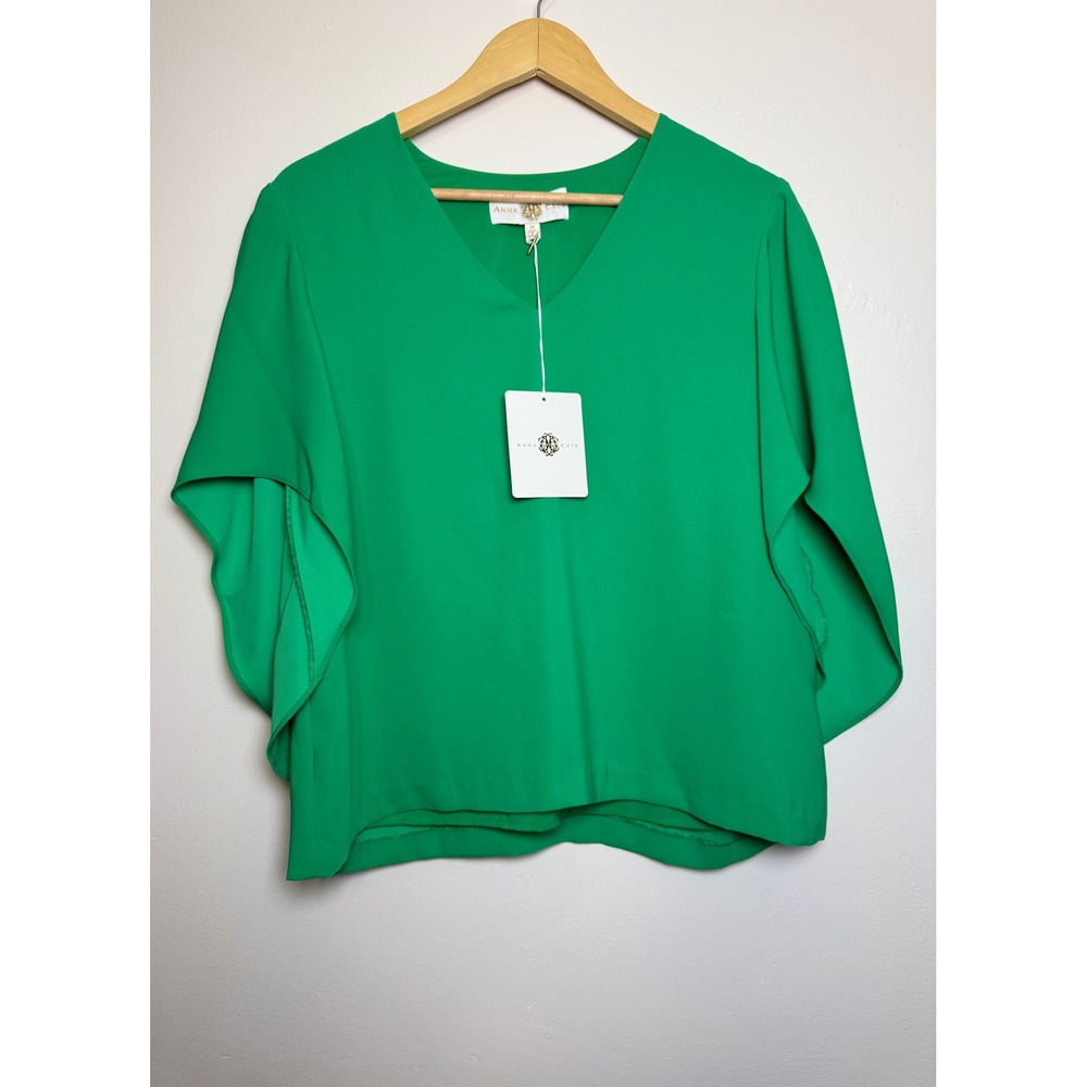 Tuckernuck Anna Cate Nina Top Going Green V-Neck Split Flutter Sleeve Blouse XS